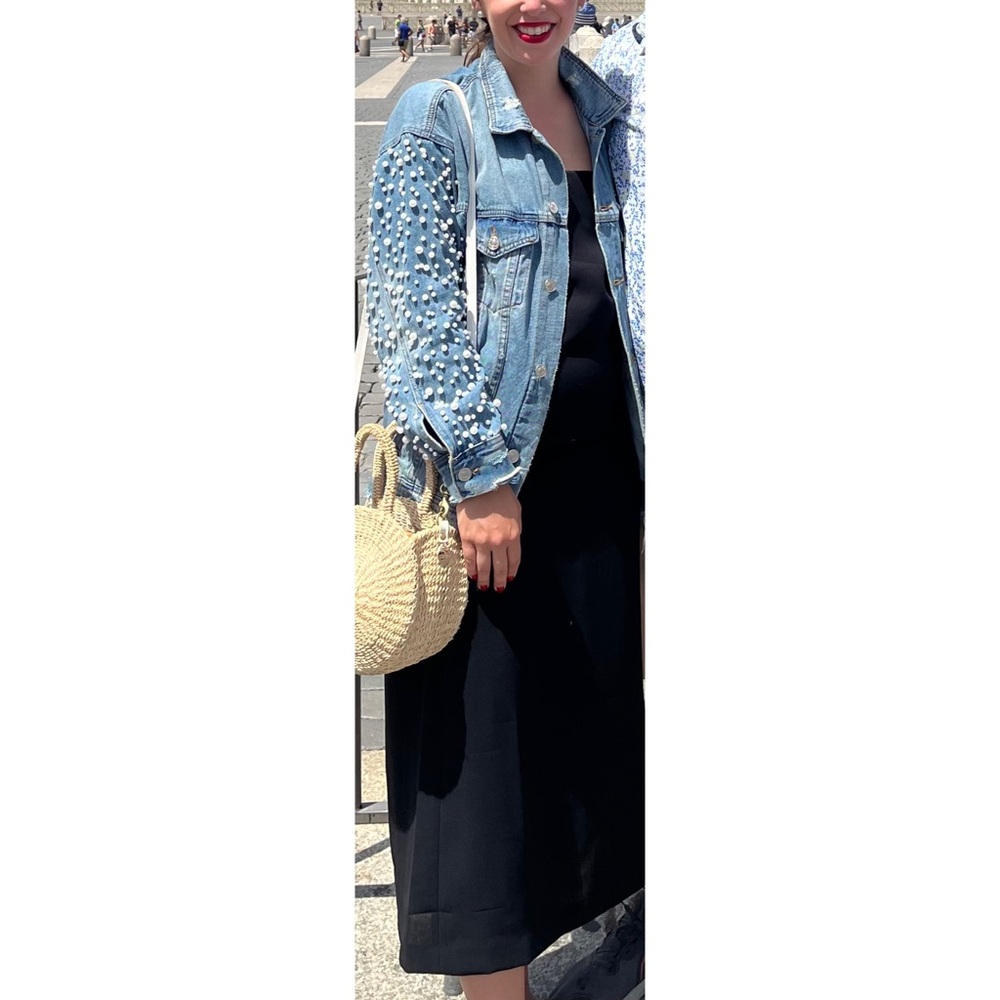 SUNSET & SPRING Embellished Distressed Denim Jacket Size XS